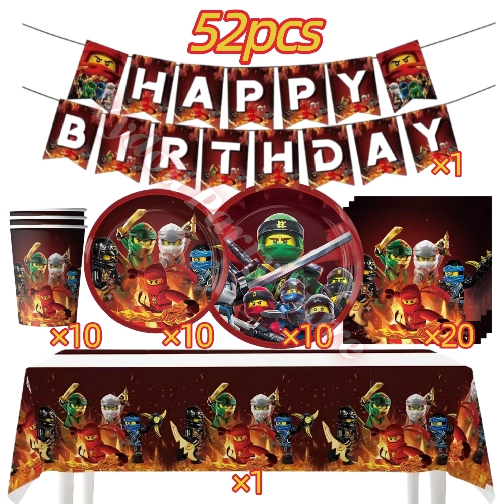 Birthday Party Decoration Set Ninjato Cup Plate Banner Keychain Balloons for Boys Kids Birthday Baby Shower Photo Booth Props