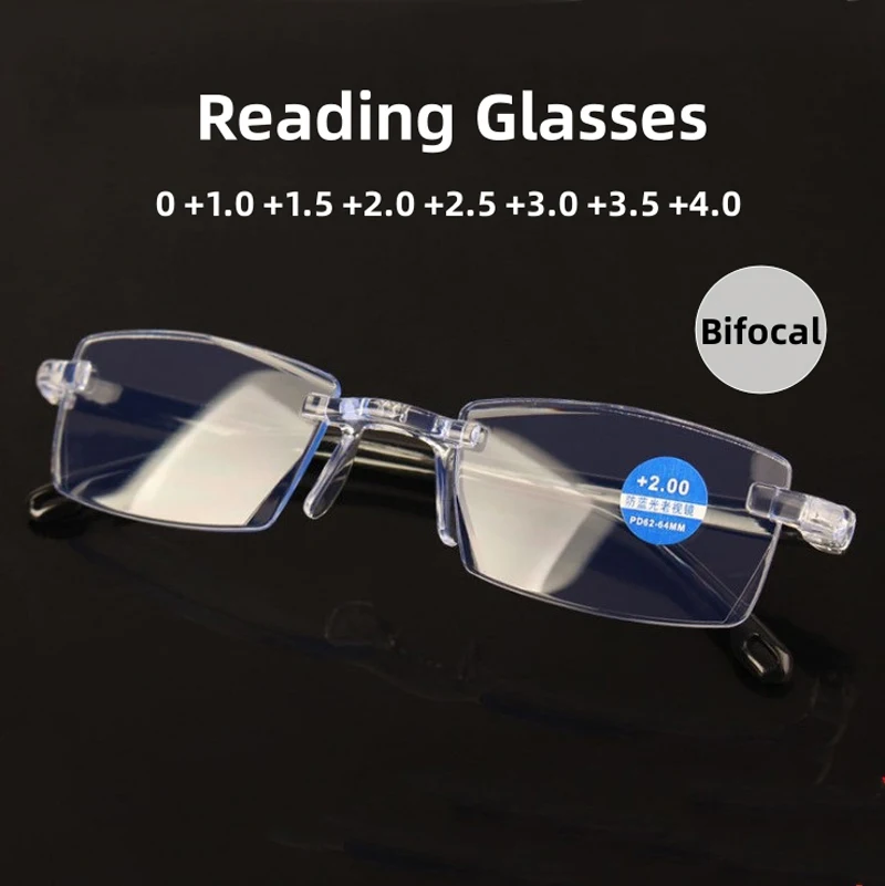 

Diamond Cutting Reading Glasses for Women Men Anti Blue Ray Presbyopia Eyeglasses Vintage Rimless Bifocal Far Near Sight Eyewear