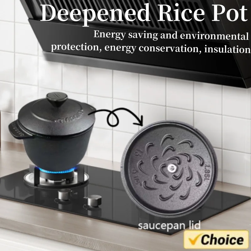 Cast Iron Rice Cooker Deepened Rice Pot Induction Compatible Thickened Rice Stewpot Dutch Oven Cooking Utensils