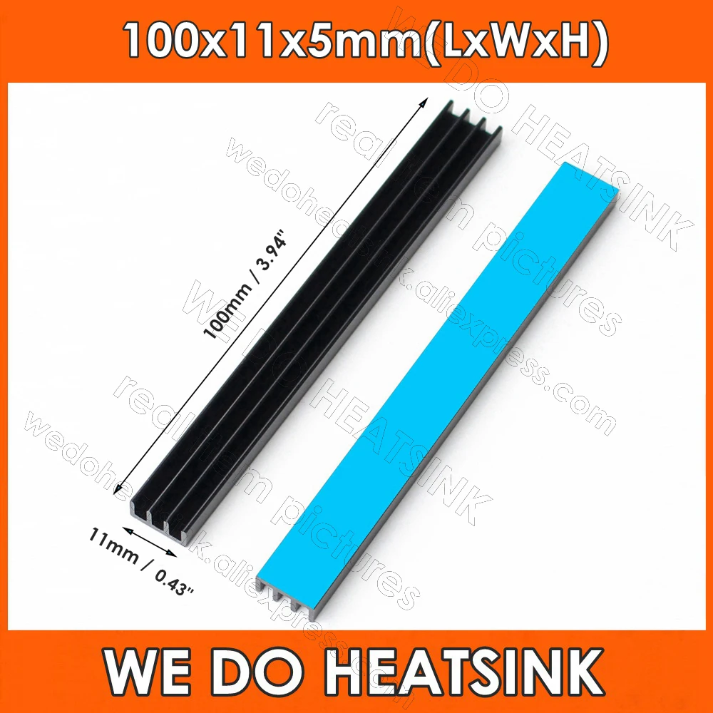 100x11x5mm dissipador de calor preto 3.94x0.43x0.2 polegadas radiador de alumínio extrudado para chip eletrônico ram led ic cooler resfriamento