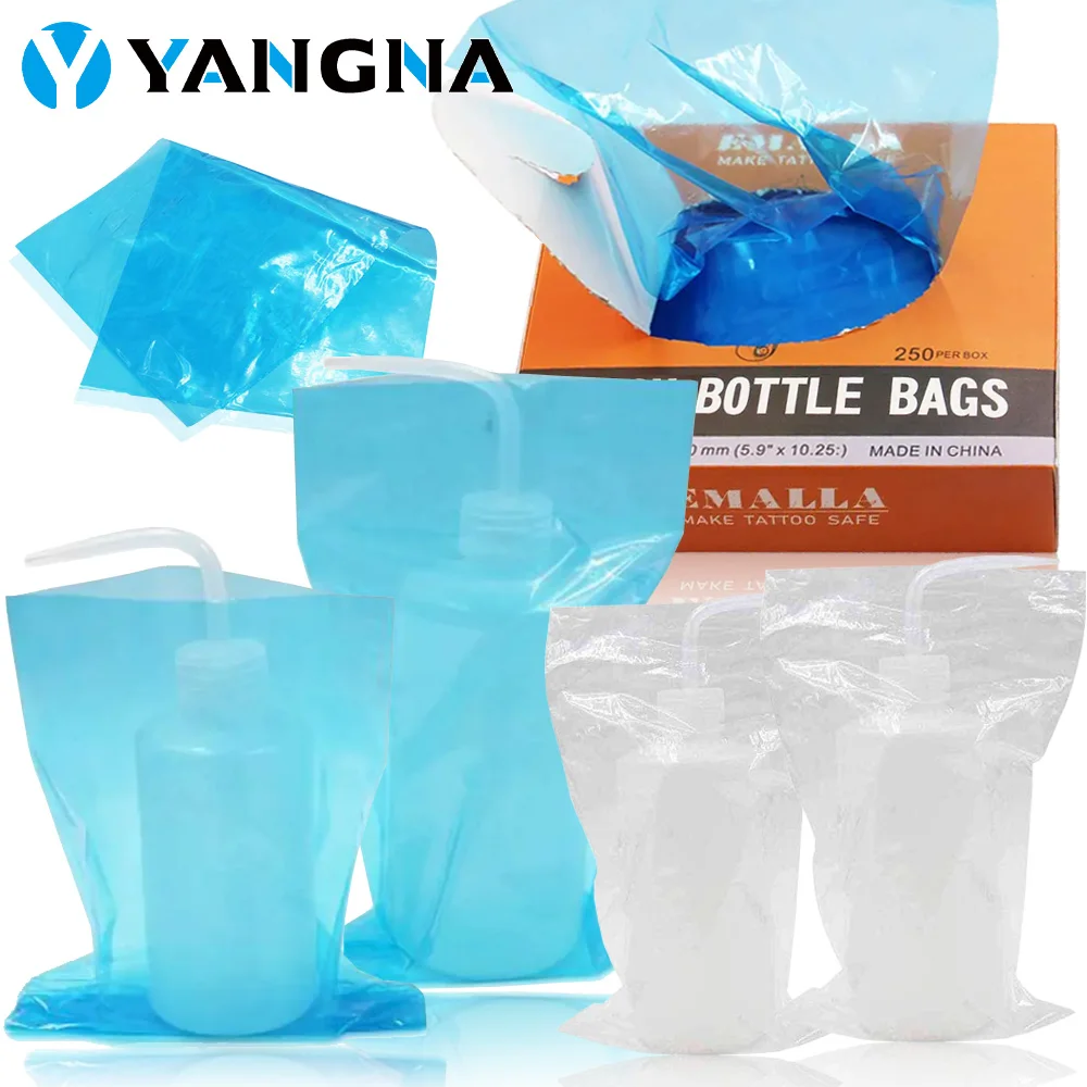 

YANGNA 250pcs Disposable Wash Bottle Covers Sleeves Clear Blue White Plastic Squeeze Bottle Cleaning Covers Tattoo Accessories