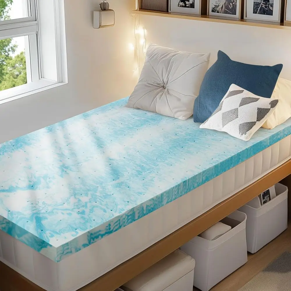 4 Inch Twin Memory oam MattrTopper, Cooling Gel Inused MattrPad, Ventilated Bed Topper or Prure Relie, Dorm Room entials, Blue