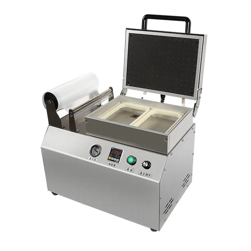 

Машина для вакуумной упаковки мяса и кожи. Машина для вакуумной упаковки кожи рыбы. Упаковщик лотков для пищевых продуктов.