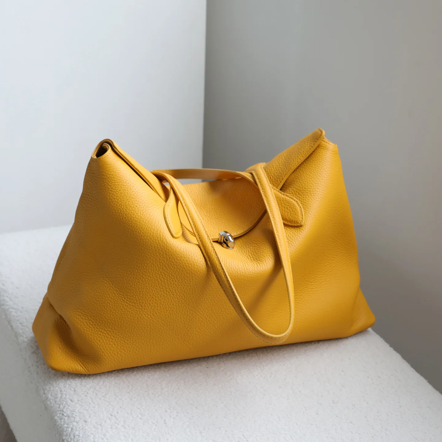 Spring Genuine Leather Tote Bag - Large Capacity Cowhide Shoulder Underarm Bag, Multiple Colors