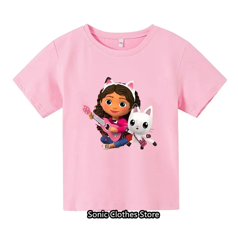 2024 New Gabby Doll House T-shirt Children's Short Sleeve Boys Cartoon Gabby Cat Girls Casual Short Sleeve