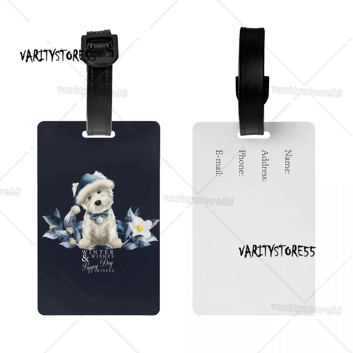 Cute West Highland White Terrier Dog Luggage Tag With Name Card Westie Puppy Privacy Cover ID Label for Travel Bag Suitcase