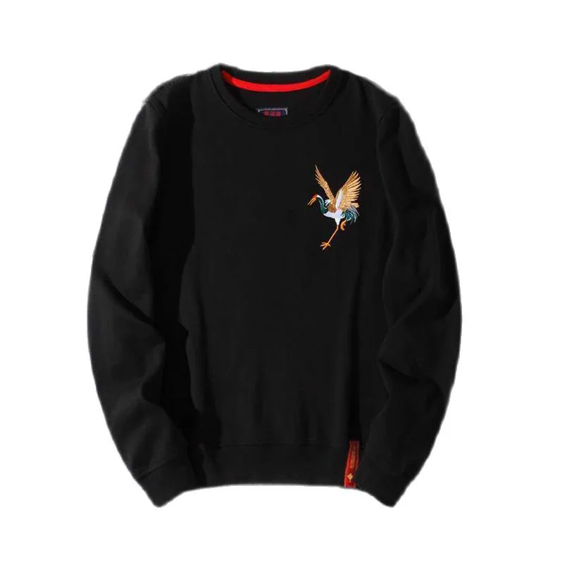Sukajan Crane Embroidery Chinese Men\'s Trendy Sweatshirt Spring Autumn Round Neck Loose Couple Hoodies 2026 Z1