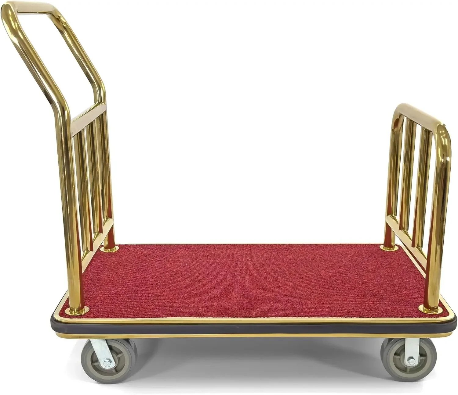 Luggage cart Bellman's Cart Rectangular Red Carpet Base  Steel Deluxe Platform Truck  Gold.