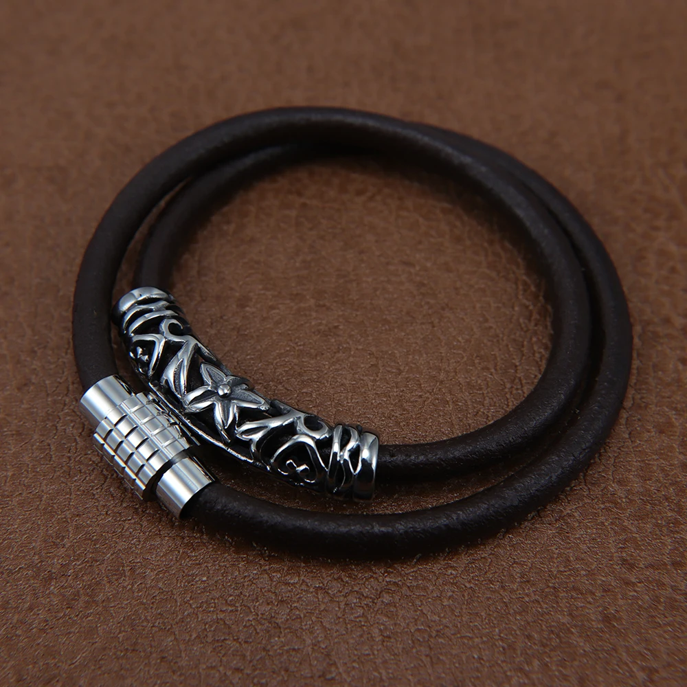 Stainless Steel Tube Hair Beads 6mm Hole Slider Charm Inlaid Stone DIY Leather Cord Bracelet Making Jewelry Accessories