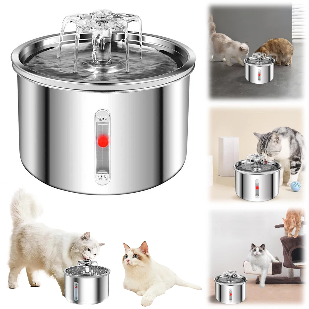 

2L Stainless Steel Pet Water Feeder Cat Automatic Water Fountain Electric Mute for Cat Dog Filter Fountain Smart Drinking Bowl