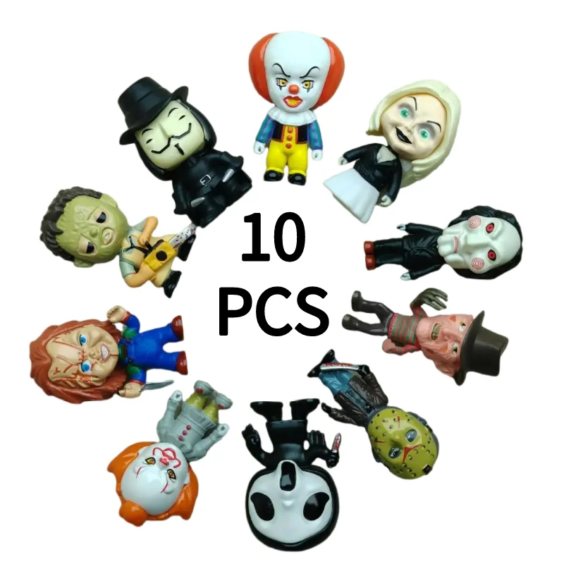 10pcs/set High Quality Horror Movie Characters V for Vendetta Chucky Freddy Jason Scary Saw PVC Action Figures Toys