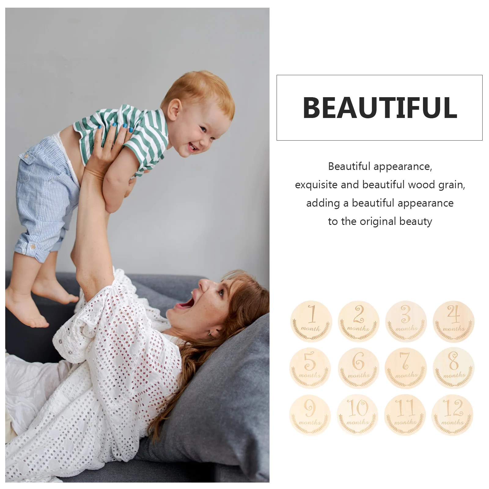 

12pcs Wooden Baby Month Cards Durable Premium Material Photo Props Milestone Growth Recording Infant Birthday
