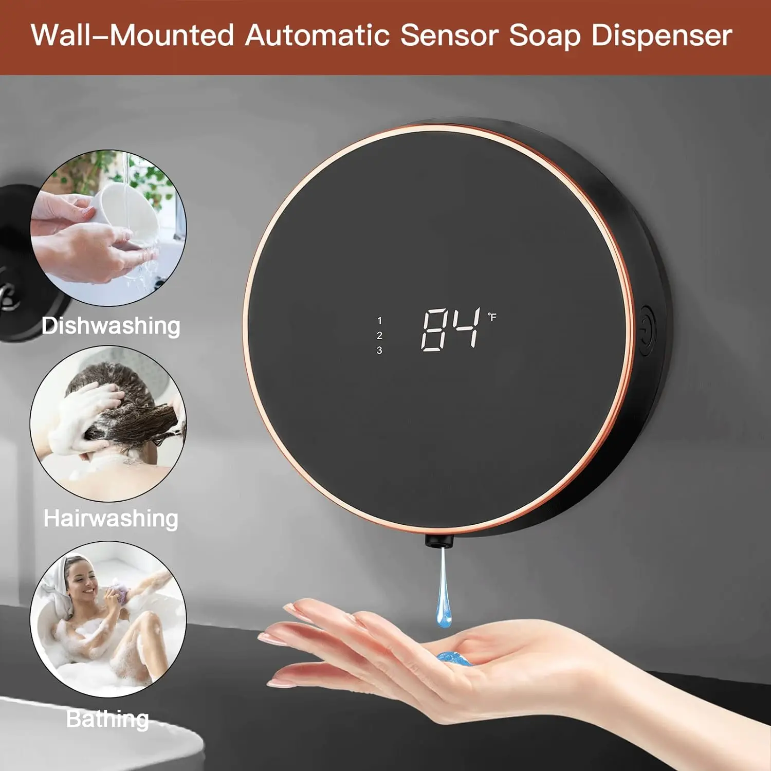 

EE1 IPX5 Waterproof 300ML Hand Free Wall Mount Rechargeable Gel/Foam Soap Dispenser Auto Dish Soap Dispenser for Bathroom Kitche
