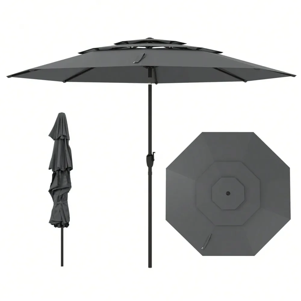 

10 Ft 3Tier Vented Patio Umbrella Large Market Table Umbrella Outdoor Sun Shade