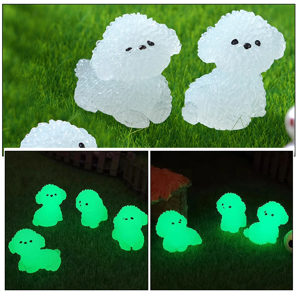 12pcs Night Glow Mini Dog Figurines Resin Decor Side Lying Standing Sitting Turn Puppy Statues Tabletop Garden nament