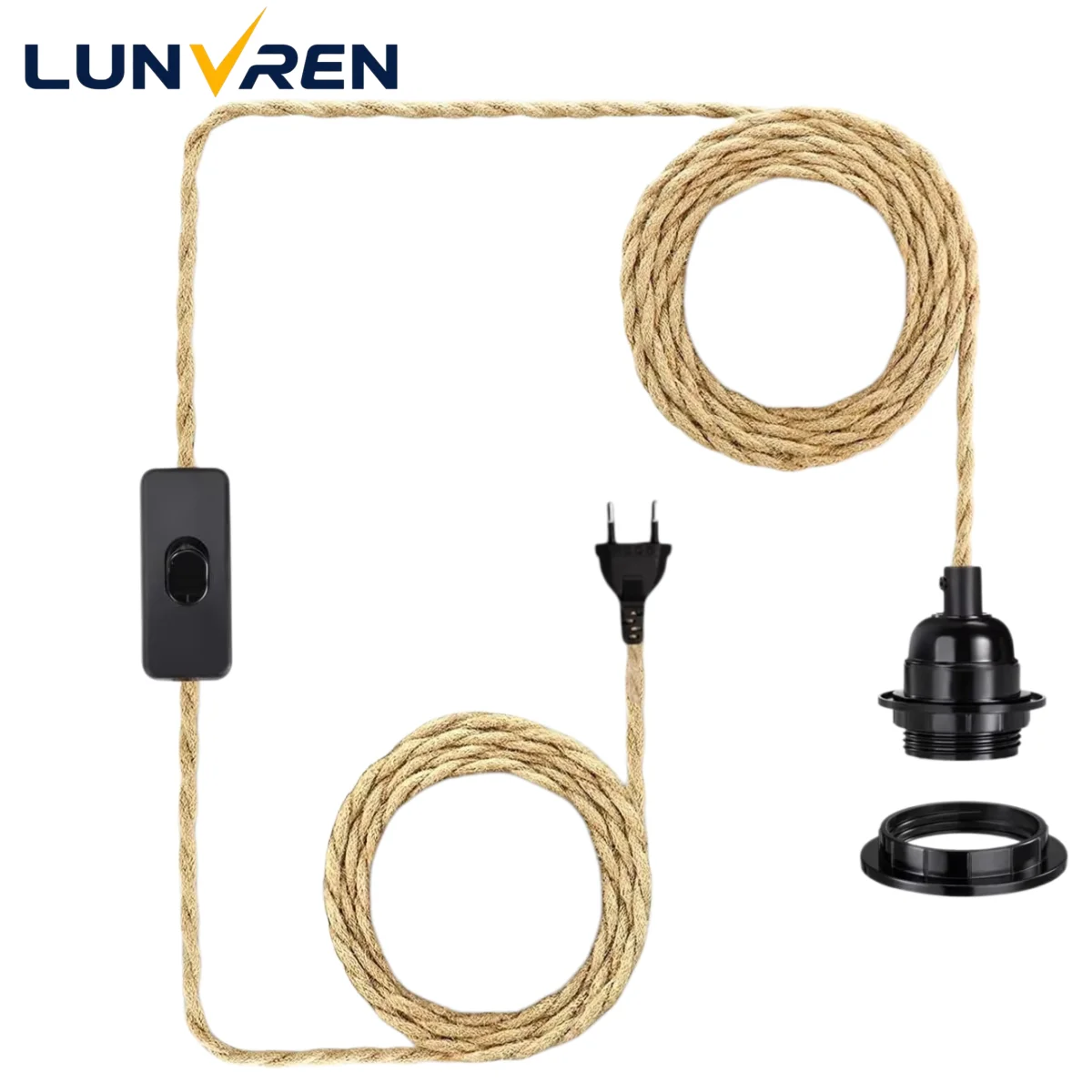 

EU plug Pendant Light,6.6ft Plug in Kit with Switch,Industrial Vintage E27 Socket Set for Edison Bulbs,Farmhouse Decor（No bulb）