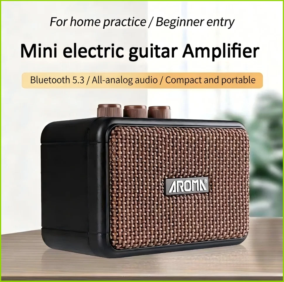 

Мини-усилитель для электрогитары Aroma, перезаряжаемый, Bluetooth, чистый овердрайв, разъем для наушников, портативный ретро-усилитель (AG-04)