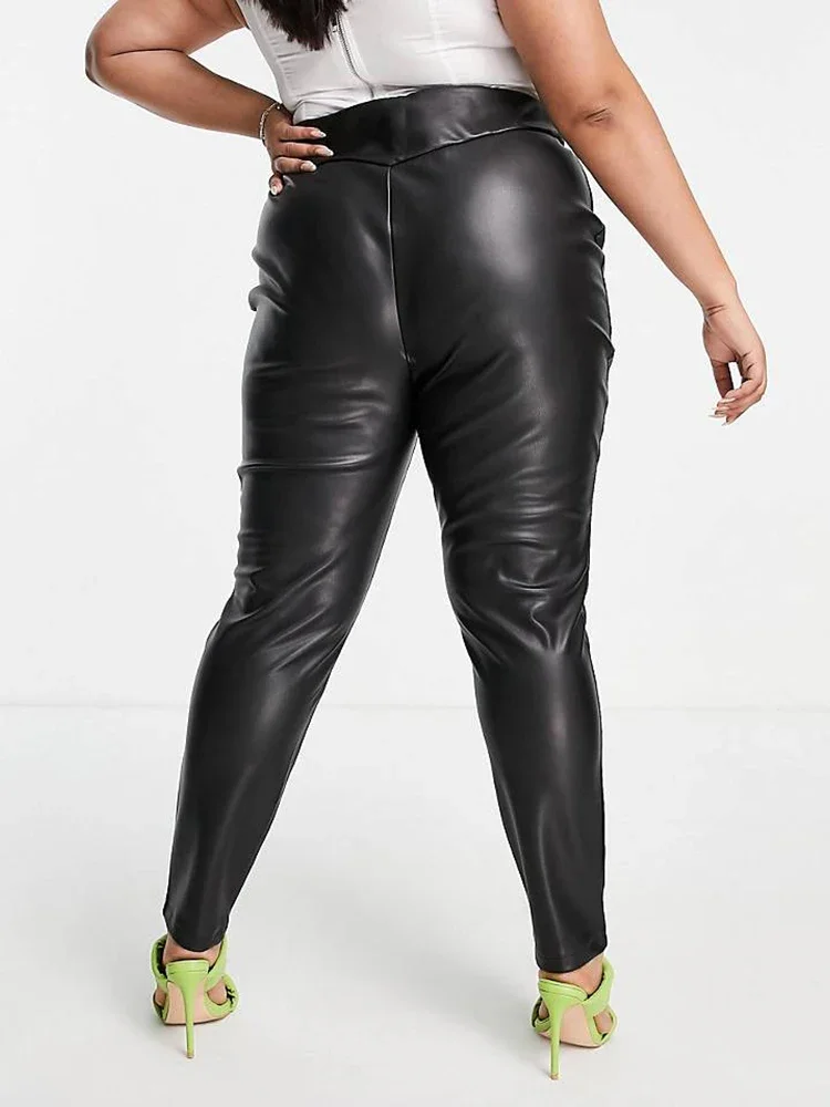 Plus Size High Waist PU Leather Pants Women Stretchy Slim Pencil Pants Ladies Casual Large Size Trousers 5XL 6XL 7XL New Custom