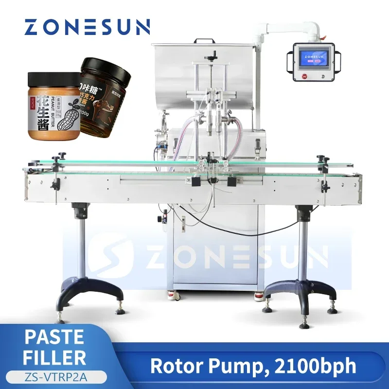 ZONESUN Automatic Rotor Pump Paste Filler Thick Liquid Filling Machine Bottle Filling Equipment Servo Motor ZS-VTRP2A