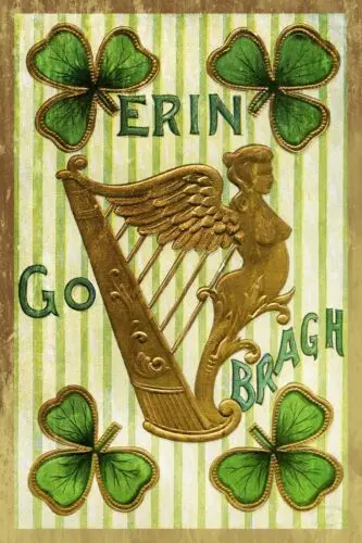 Erin Go Bragh, Irish Harp & Clover, St Patrick's Day New Metal Sign Plaque