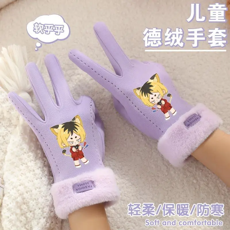 Haikyu High Color Value Creative New Cute Gloves Touch Screen Thickened Cartoon Outdoor Riding Gloves Warm for Autumn and Winter