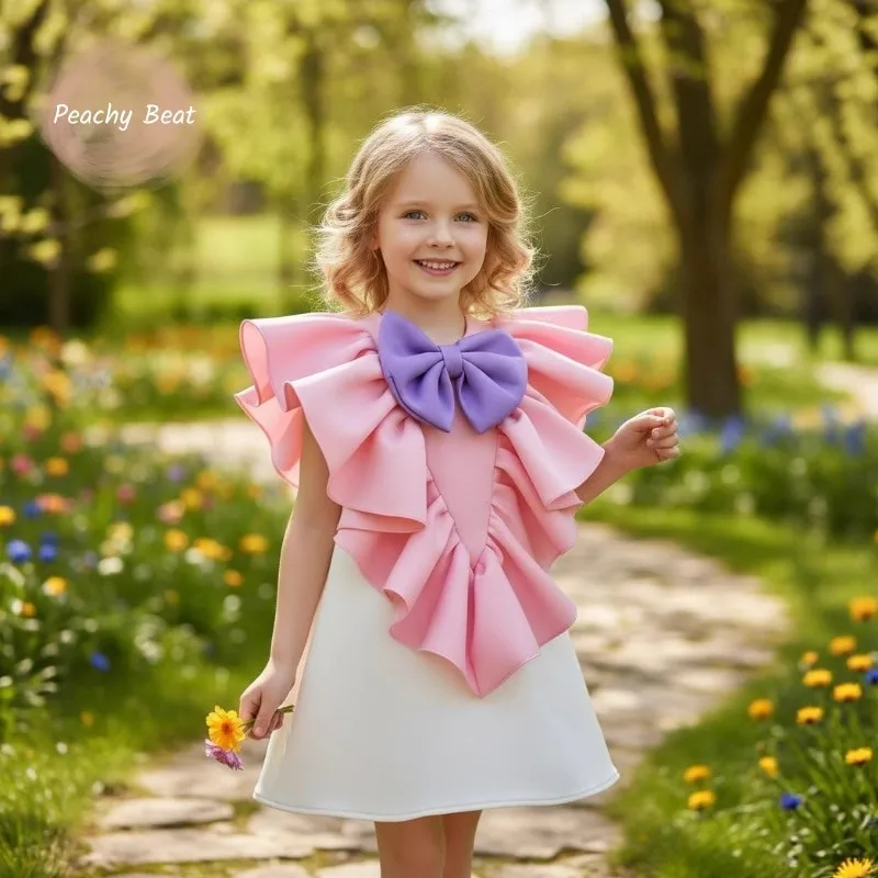 

Fashion Baby Girl Princess Bow Dress Ruffled Sleeve Infant Toddler Child Vestido Birthday Christmas Party Baby Clothes 18M-10Y