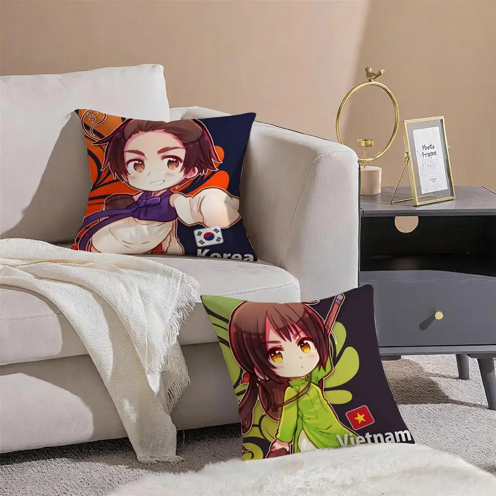 Comedy Anime H-Hetalia Axis Powers Cushion Cover Throw Pillow Cover Hidden Button Durable Polyester Chair Cushion