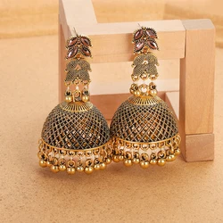 Ethnic Golden Hollow Bell Drop Tassel Earrings 2023 New Retro Bollywood Oxidized Women Indian Earrings Famale
