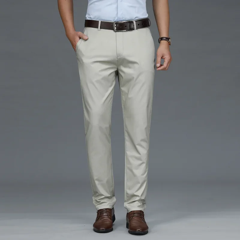 Autumn Casual Men\'s Lyocell High Stretch Business Suit Pants Classic Male Beige Elastic Waist British Style Trousers Plus Size