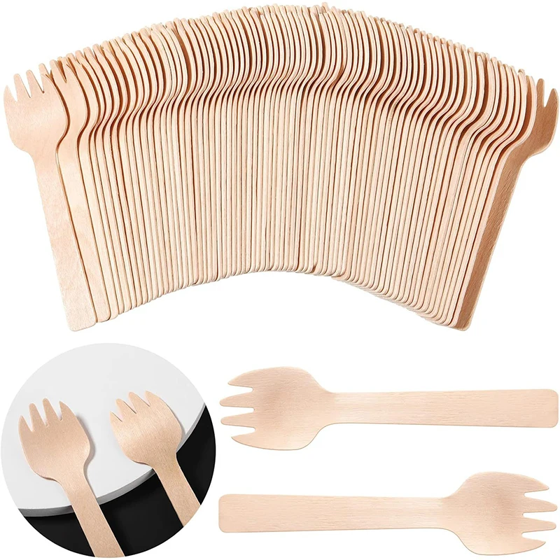 

100Pcs Disposable Wooden Spoon Set For Ice Cream And Desserts Suitable For Parties Weddings Cakes Practical Disposable Tableware