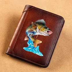 Portefeuille à trois volets en cuir véritable pour homme, porte-cartes court, Design poisson classique, haute qualité, BK3649