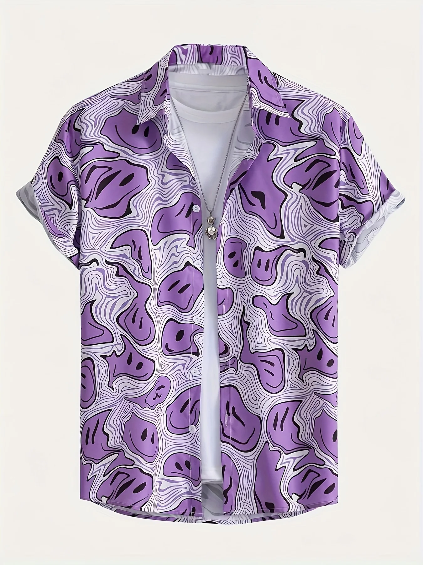 Hot Selling Top Purple Abstract Psychedelic Art Print Men Casual Short Sleeve Shirt Soft Breathable Streetwear Beach Pool Party
