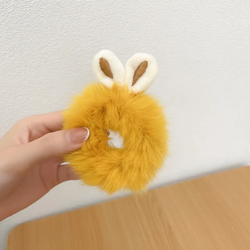 Mädchen Süße Nachahmung Kaninchen Pelz Kaninchen Ohren Elastische Haar Bands Frauen Pelz Flauschigen Haar Ringe Plüsch Scrunchies Haar Zubehör – Detail 15