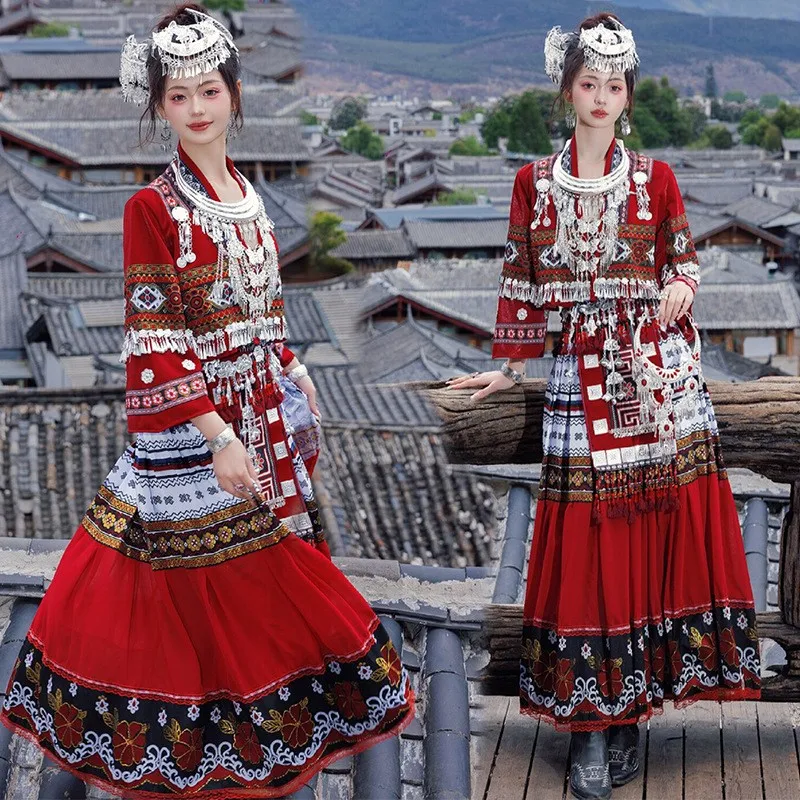 

Guizhou Trip Shoot Yunnan Dress of Miao Minority Clothing Personal Tujia Photography Skirt Suit