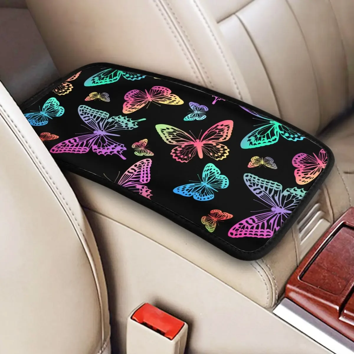 Center Console Cover Pad Butterfly Car Armrest Cover Mat Colorful Universal Breathable Auto Interior Automobiles Armrest Pad