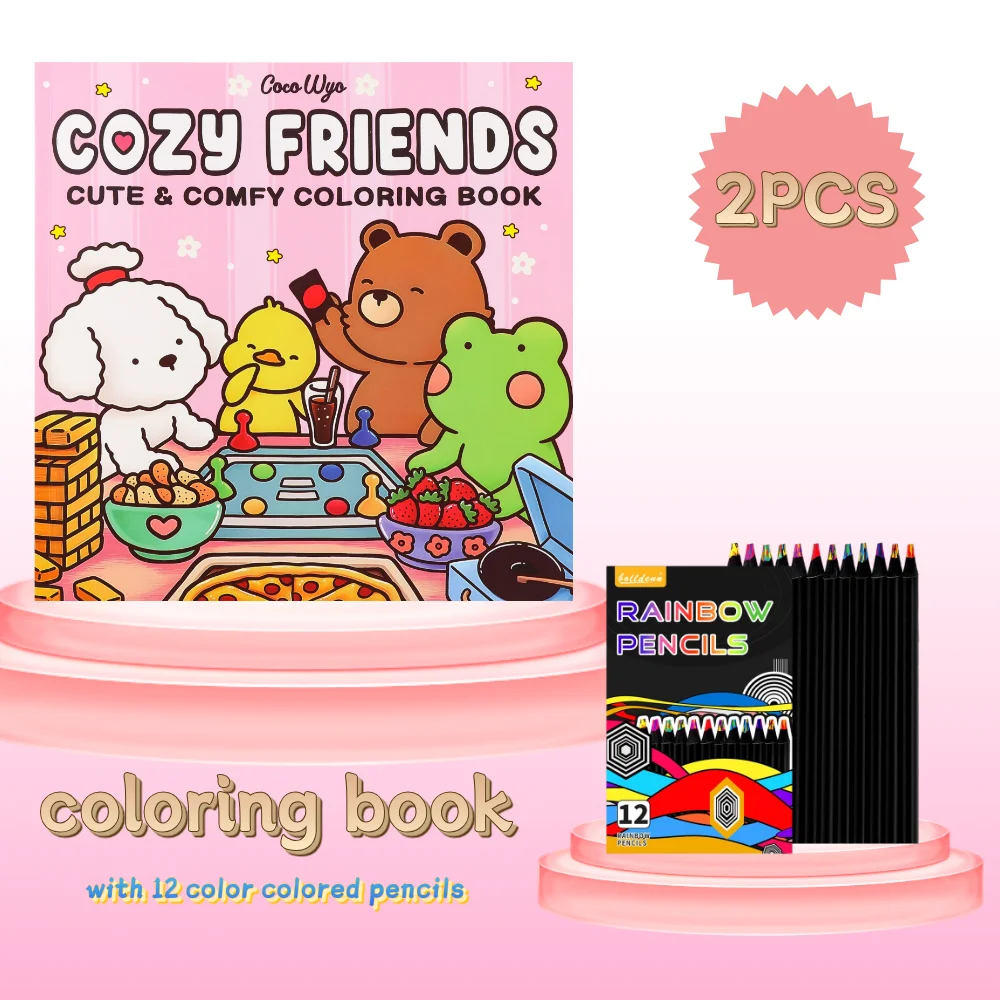 Coloring Book COZY FRIENDS 12 color colored pencil For Adults And Teens Featuring Adorable Creepy Creatures for Halloween Gifts