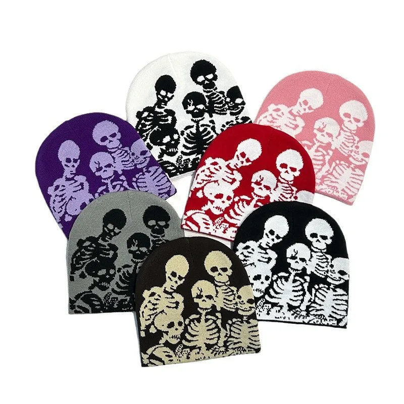 1pc Y2k Warm Beanie Cap,Street Skull Skeleton Beanie Winter Outfit,Suitable for Halloween,Christma,Outdoor Sports,Skiing Cycling