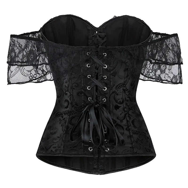 

New Retro Lace Fishbone Top One-word Shoulder Strap Bubble Sleeves 2025
