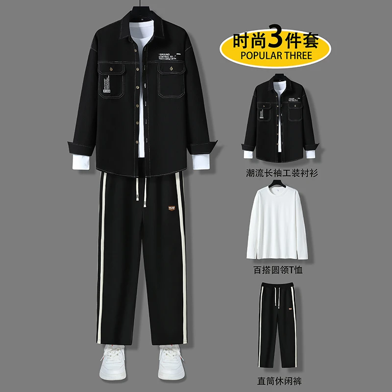 

Spring Autumn Fashion Brand Printed Men's Cardigan Jacket and Pants 3-Piece Set Stand Collar Casual Couple Sportswear