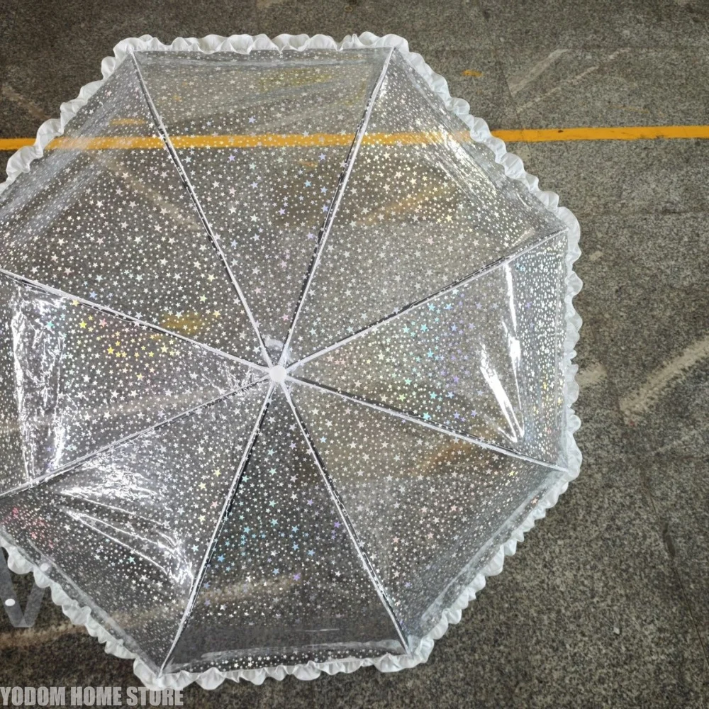 

Laser Star Transparent Umbrella with Lace for Clear Automatic Umbrella Woman Girls Gift