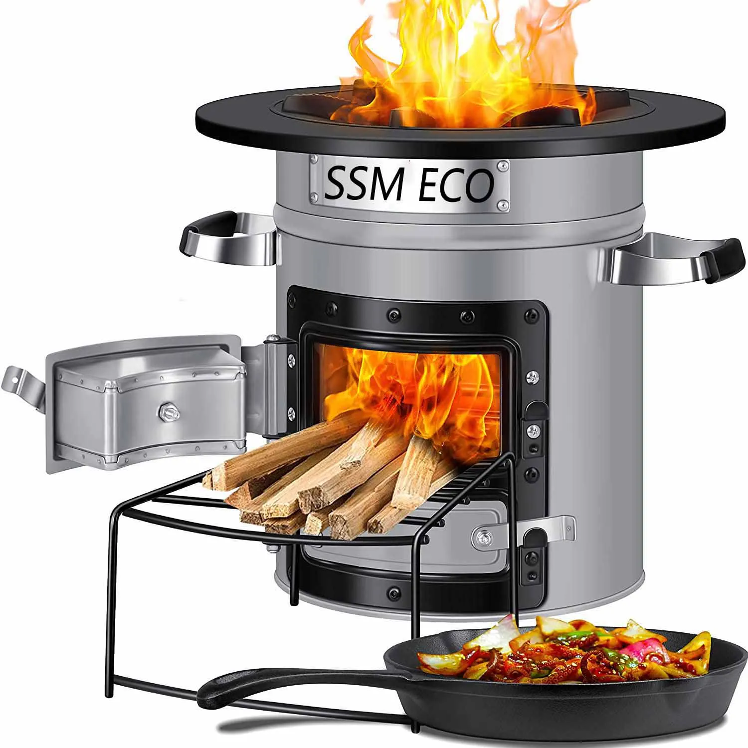 

High Quality Multifunction Cooker Customizable Outdoor Fireplace Garden Stainless Steel Wood Burning Stove with Cast Iron Pan