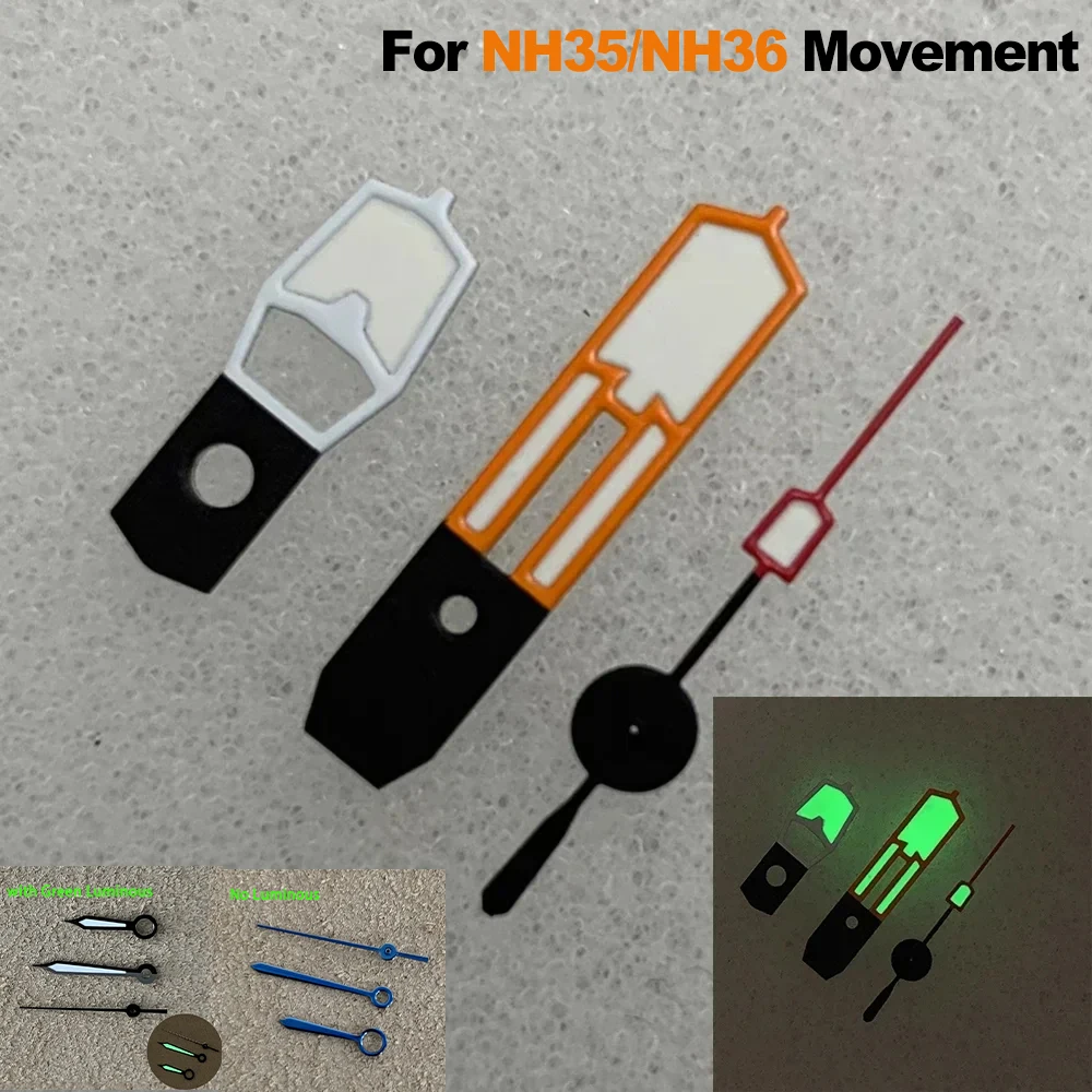수정 된 시계 액세서리 오렌지 레드 화이트 컬러 매칭 손 일본 NH35/36/4R7S 무브먼트 용 녹색 빛나는 손
