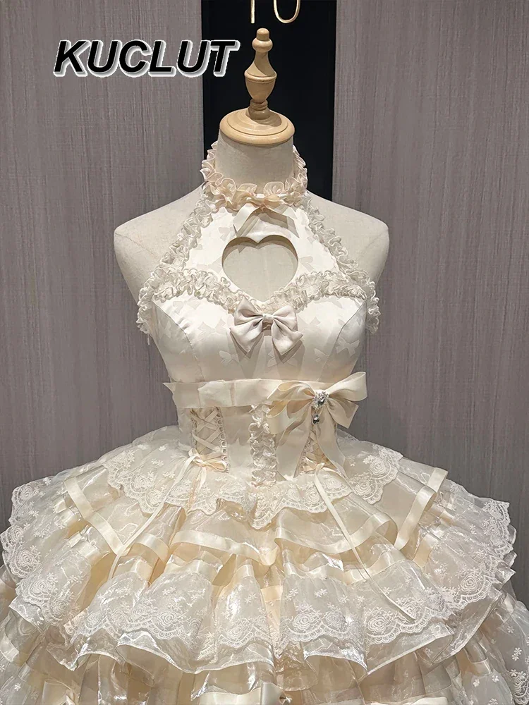 หวานและน่ารักชุดเจ้าหญิงวันเกิดสําหรับสาวผ้าไหมซาติน Lolita สไตล์ Love Hollow Princess Puffy ฤดูร้อนชุดผู้หญิง 2025