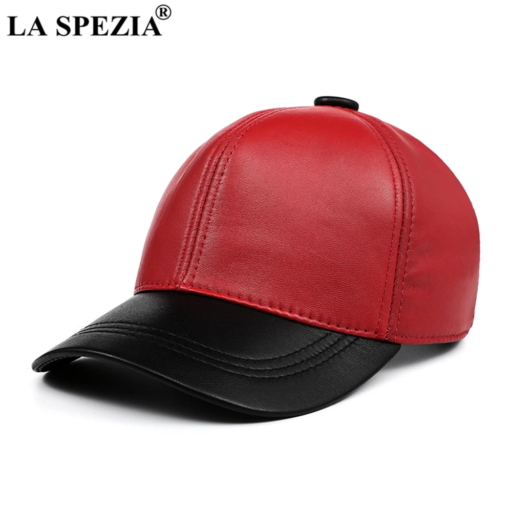 LA SPEZIA Real Leather Baseball Caps White Black Mens Hats and Caps Genuine Leather High Quality Winter Curved Brim Snapback Hat