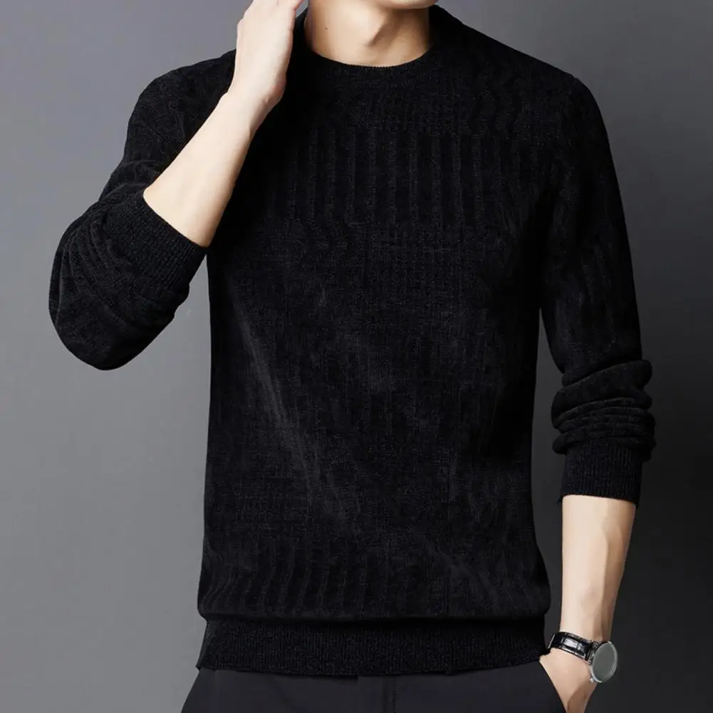 

Fall Winter Men Sweater Knitted Thick Warm Long Sleeve Mid Length Elastic Casual Plus Size Pullover Men Sweater