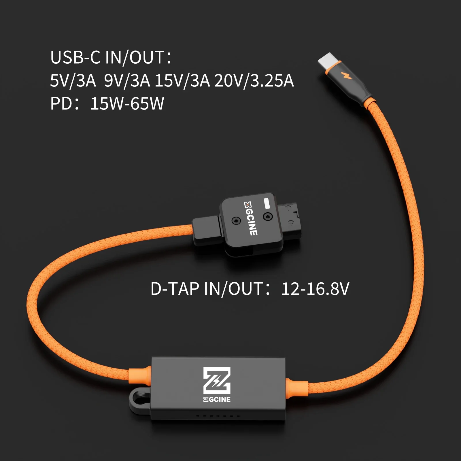 ZGCINE DT-PD 20 V-Mount Charger كابل مضفر D-Tap إلى USB-C PD للهواتف الكاميرات