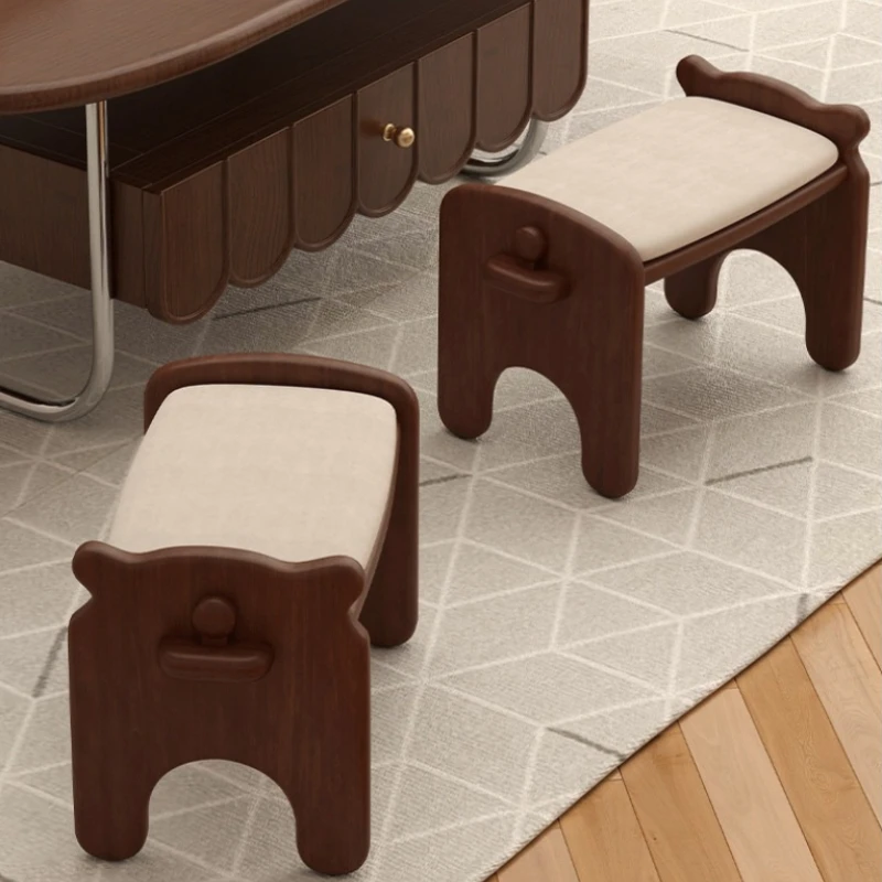 Solid Wood Living Room Soft Padded Small Stool Cute Kids Footstool Entryway Shoe Changing Bench Space