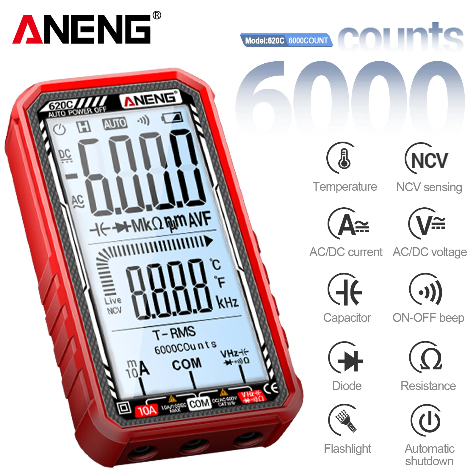 

ANENG 620C multifunctional multimeter temperature measurement -40 ℃~1000 ℃ capacitance resistance frequency on/off detection