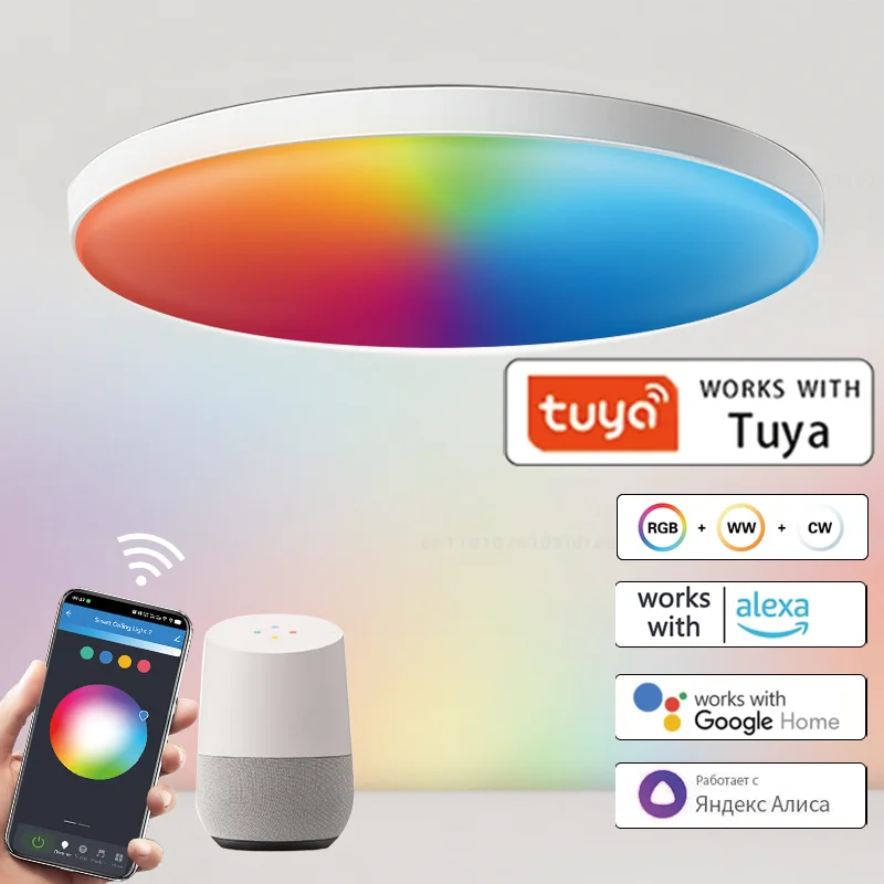 Tuya Smart WiFi Ceiling Light 24W  RGBCW Circular Atmosphere Light APP Control Suitable for Alexa Google Home Bedroom Home