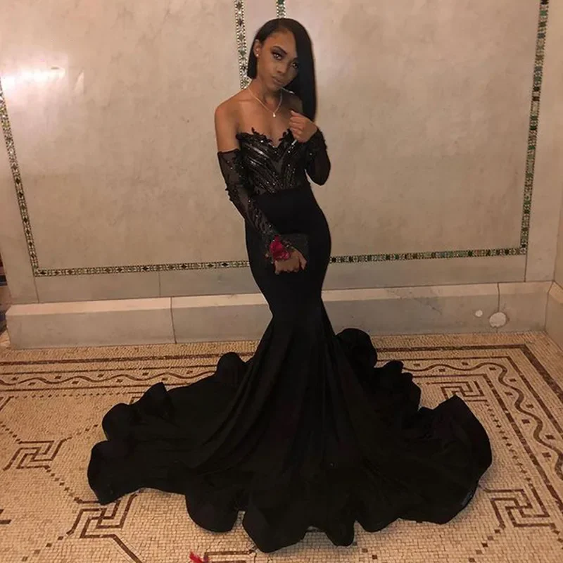 Luxurious New Mermaid Decal Prom Dress Sexy V-neck Backless Black Long Birthday Party Formal Evening Dress Customized 2025